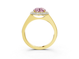 Yellow gold Fancy Pink Round  Halo Diamond Engagement Ring with Solitaire Band and Four-Prong Setting_3
