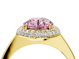 Yellow gold Fancy Pink Round  Halo Diamond Engagement Ring with Solitaire Band and Four-Prong Setting_4