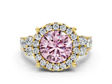 Yellow gold Fancy Pink Round  Halo Diamond Engagement Ring with Split Shank and Four-Prong Setting_23