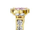 Yellow gold Fancy Pink Round  Halo Diamond Engagement Ring with Split Shank and Four-Prong Setting_28