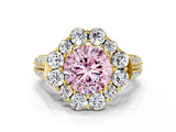 Yellow gold Fancy Pink Round  Halo Diamond Engagement Ring with Split Shank and Prong Setting_29