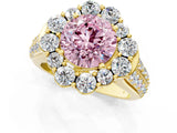 Yellow gold Fancy Pink Round  Halo Diamond Engagement Ring with Split Shank and Prong Setting_30