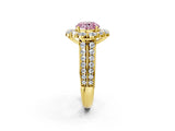 Yellow gold Fancy Pink Round  Halo Diamond Engagement Ring with Split Shank and Prong Setting_31