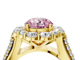Yellow gold Fancy Pink Round  Halo Diamond Engagement Ring with Split Shank and Prong Setting_33