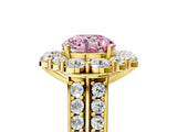 Yellow gold Fancy Pink Round  Halo Diamond Engagement Ring with Split Shank and Prong Setting_34