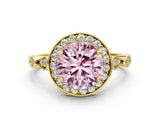 Yellow gold Fancy Pink Round  Halo Diamond Engagement Ring with Twisted Band and Four-Prong Setting 1