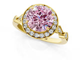 Yellow gold Fancy Pink Round  Halo Diamond Engagement Ring with Twisted Band and Four-Prong Setting 2