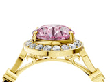 Yellow gold Fancy Pink Round  Halo Diamond Engagement Ring with Twisted Band and Four-Prong Setting 5