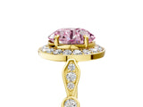 Yellow gold Fancy Pink Round  Halo Diamond Engagement Ring with Twisted Band and Four-Prong Setting