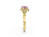 Yellow gold Fancy Pink Round  Halo Diamond Engagement Ring with Vintage-Inspired Band and Four-Prong Setting_5