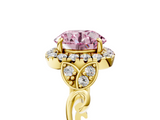 Yellow gold Fancy Pink Round  Halo Diamond Engagement Ring with Vintage-Inspired Band and Four-Prong Setting_8