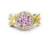 Yellow gold Fancy Pink Round  Halo Diamond Floral Band with Four-Prong Setting_35
