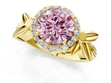 Yellow gold Fancy Pink Round  Halo Diamond Floral Band with Four-Prong Setting_36
