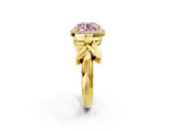 Yellow gold Fancy Pink Round  Halo Diamond Floral Band with Four-Prong Setting_37