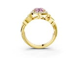Yellow gold Fancy Pink Round  Halo Diamond Floral Band with Four-Prong Setting_38