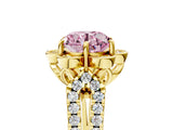 Yellow gold Fancy Pink Round  Halo Diamond Floral Split Shank Engagement Ring