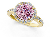 Yellow gold Fancy Pink Round  Halo Diamond Pavé Band Ring with Prong Setting_1