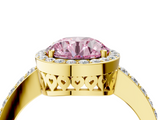 Yellow gold Fancy Pink Round  Halo Diamond Pavé Band Ring with Prong Setting_4