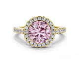 Yellow gold Fancy Pink Round  Halo Diamond Pavé Solitaire Ring_63