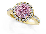 Yellow gold Fancy Pink Round  Halo Diamond Pavé Solitaire Ring_64