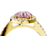 Yellow gold Fancy Pink Round  Halo Diamond Pavé Solitaire Ring_67