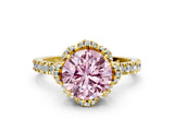 Yellow gold Fancy Pink Round  Halo Diamond Pave Band Ring with Four-Prong Setting_15