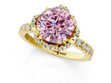 Yellow gold Fancy Pink Round  Halo Diamond Pave Band Ring with Four-Prong Setting_16