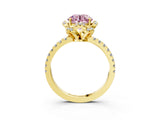 Yellow gold Fancy Pink Round  Halo Diamond Pave Band Ring with Four-Prong Setting_18