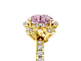 Yellow gold Fancy Pink Round  Halo Diamond Pave Band Ring with Four-Prong Setting_20