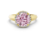 Yellow gold Fancy Pink Round  Halo Diamond Ring with Cathedral Band and Four-Prong Setting_28