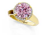 Yellow gold Fancy Pink Round  Halo Diamond Ring with Cathedral Band and Four-Prong Setting_29