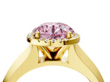 Yellow gold Fancy Pink Round  Halo Diamond Ring with Cathedral Band and Four-Prong Setting_32