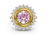 Yellow gold Fancy Pink Round  Halo Diamond Ring with Milgrain Edge and Round Prong Setting_23