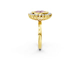 Yellow gold Fancy Pink Round  Halo Diamond Ring with Milgrain Edge and Round Prong Setting_25