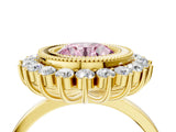 Yellow gold Fancy Pink Round  Halo Diamond Ring with Milgrain Edge and Round Prong Setting_27