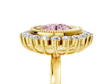 Yellow gold Fancy Pink Round  Halo Diamond Ring with Milgrain Edge and Round Prong Setting_28