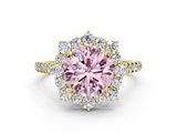 Yellow gold Fancy Pink Round  Halo Diamond Ring with Pavé Band and Prong Setting_22