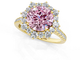 Yellow gold Fancy Pink Round  Halo Diamond Ring with Pavé Band and Prong Setting_23