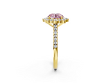 Yellow gold Fancy Pink Round  Halo Diamond Ring with Pavé Band and Prong Setting_24