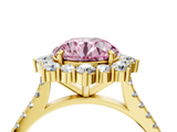 Yellow gold Fancy Pink Round  Halo Diamond Ring with Pavé Band and Prong Setting_26