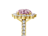Yellow gold Fancy Pink Round  Halo Diamond Ring with Pavé Band and Prong Setting_27