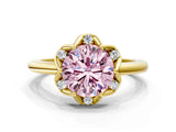 Yellow gold Fancy Pink Round  Halo Diamond Ring with Round Cluster Setting, Solitaire Band, and Four-Prong Setting_29