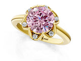 Yellow gold Fancy Pink Round  Halo Diamond Ring with Round Cluster Setting, Solitaire Band, and Four-Prong Setting_30