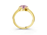 Yellow gold Fancy Pink Round  Halo Diamond Ring with Round Cluster Setting, Solitaire Band, and Four-Prong Setting_32