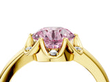 Yellow gold Fancy Pink Round  Halo Diamond Ring with Round Cluster Setting, Solitaire Band, and Four-Prong Setting_33