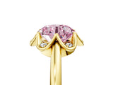Yellow gold Fancy Pink Round  Halo Diamond Ring with Round Cluster Setting, Solitaire Band, and Four-Prong Setting_34