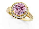 Yellow gold Fancy Pink Round  Halo Diamond Ring with Split Shank and Four-Prong Setting_1