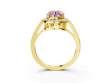 Yellow gold Fancy Pink Round  Halo Diamond Ring with Split Shank and Four-Prong Setting_3