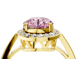 Yellow gold Fancy Pink Round  Halo Diamond Ring with Split Shank and Four-Prong Setting_4