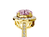 Yellow gold Fancy Pink Round  Halo Diamond Ring with Split Shank and Four-Prong Setting_5